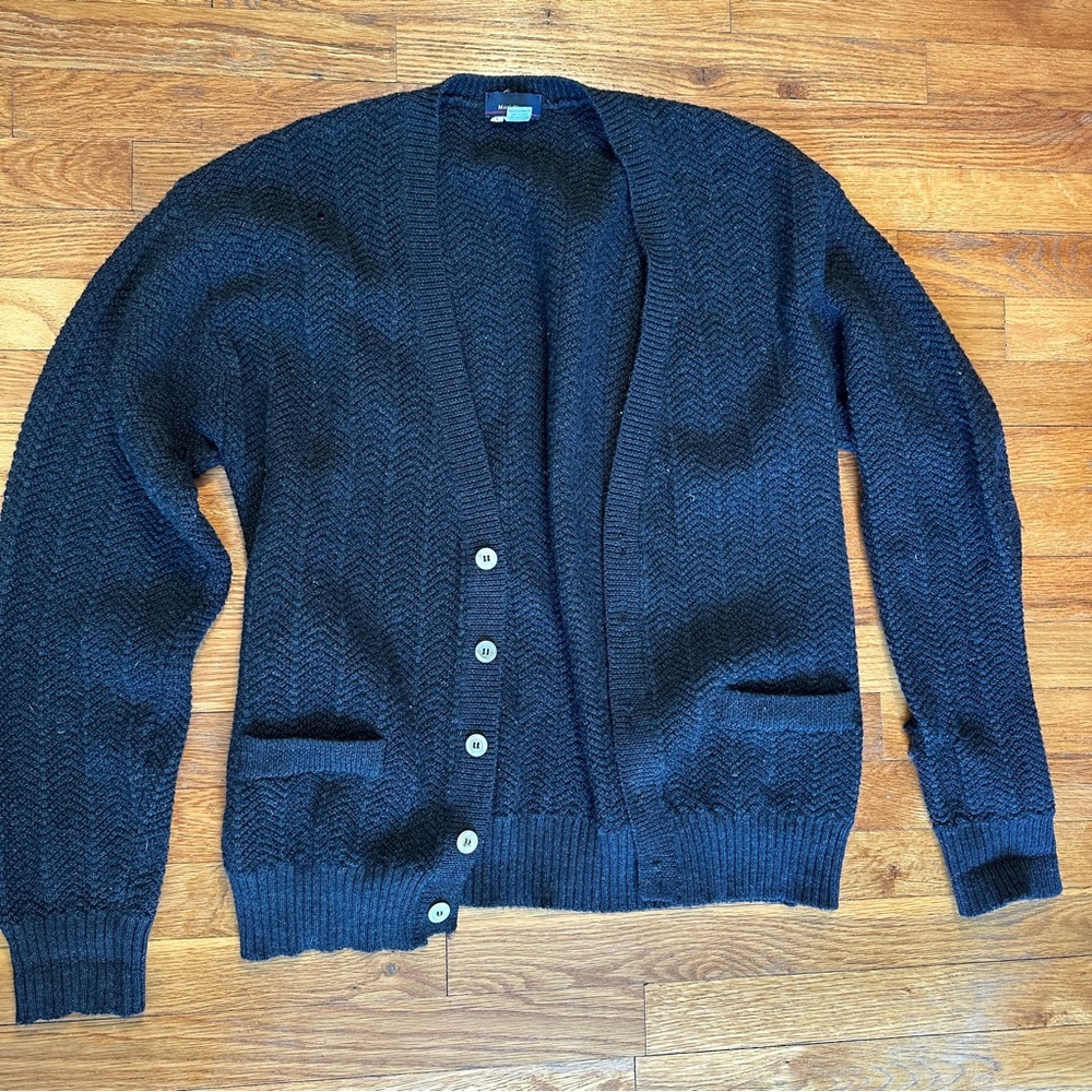 Mark Shale 100% Wool Chevron Knit Cardigan Sweater - Size L